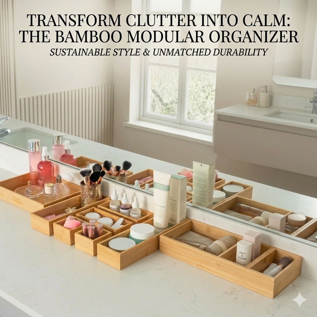 Premium Bamboo Drawer Organizer Set – Adjustable 5-Piece Modular Storage System