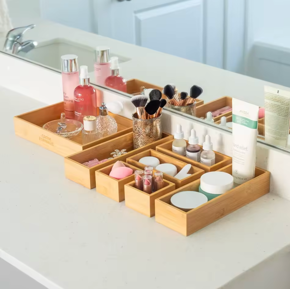 Premium Bamboo Drawer Organizer Set – Adjustable 5-Piece Modular Storage System